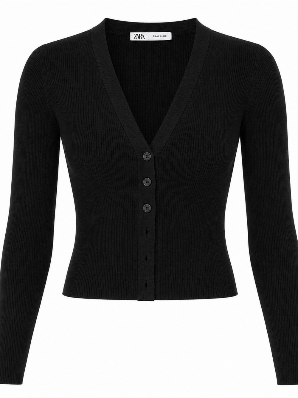 Zara Black Slim Ribbed V-Neck Button-Up Cardigan New With Tags